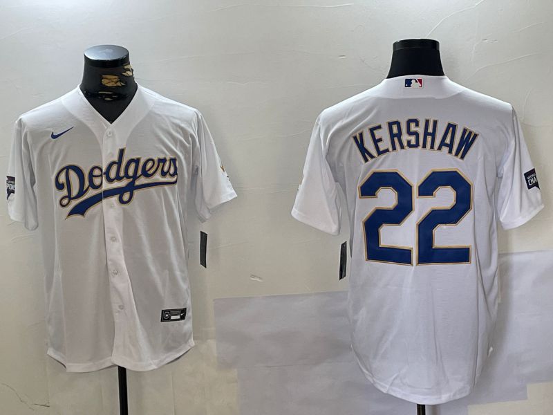 Men Los Angeles Dodgers 22 Kershaw White Game 2024 Nike MLB Jersey style 1